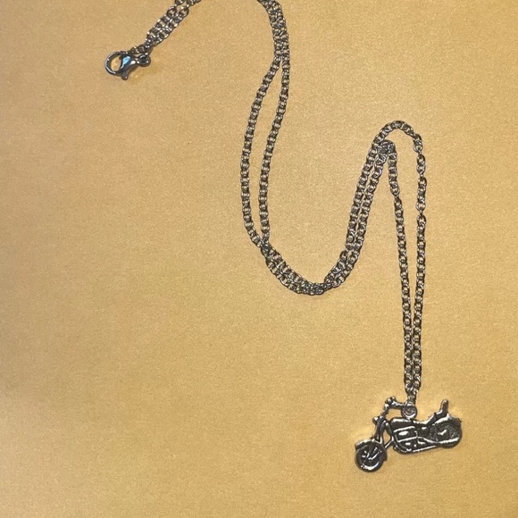 Dainty Small Motorcycle Biker Chic Charm 18” Pendant Necklace Silver - Picture 2 of 4
